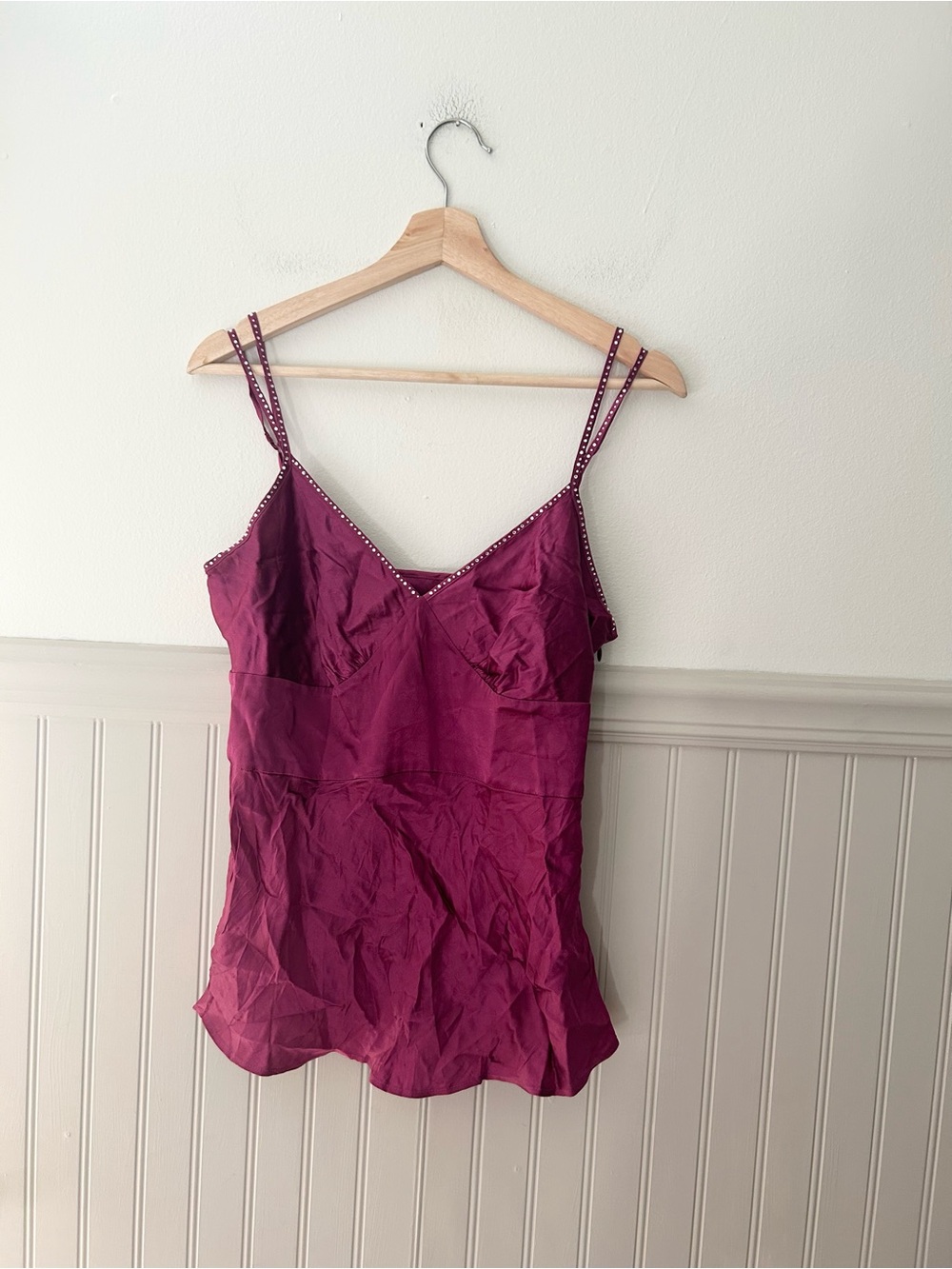 Express Y2K Magenta Silk Rhinestone Strap Cami Top Size Medium